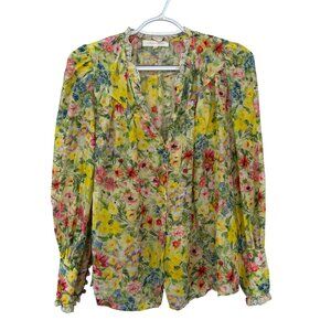 LoveShackFancy Lumiere Top Cotton Silk Bright Yellow Floral Size XS Coquette